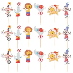 48 Pcs Circus Cake Insert Birthday Party Elephant Cupcake Toppers Animal Dolphin Carnival Theme Decorations Paper Creative