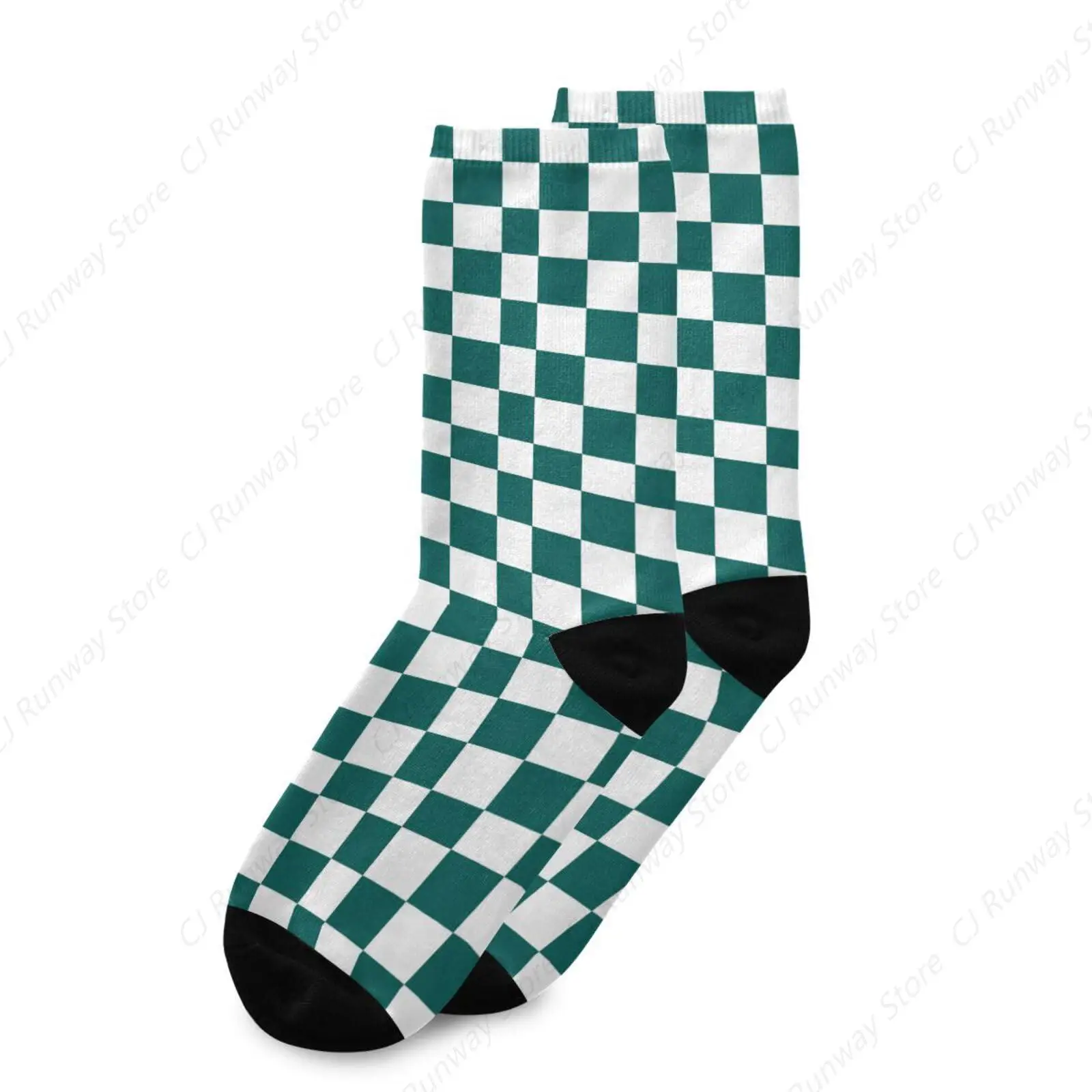 Chessboard Light Socks for Women and Men Green Dark Green Long Socks for Athletic Running