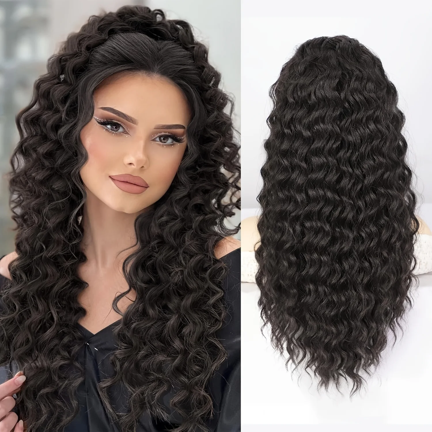 Extensão de rabo de cavalo encaracolado com cordão para mulheres 14/18/22 Polegada sintético longo encaracolado ondulado clipe em rabo de cavalo extensão de cabelo