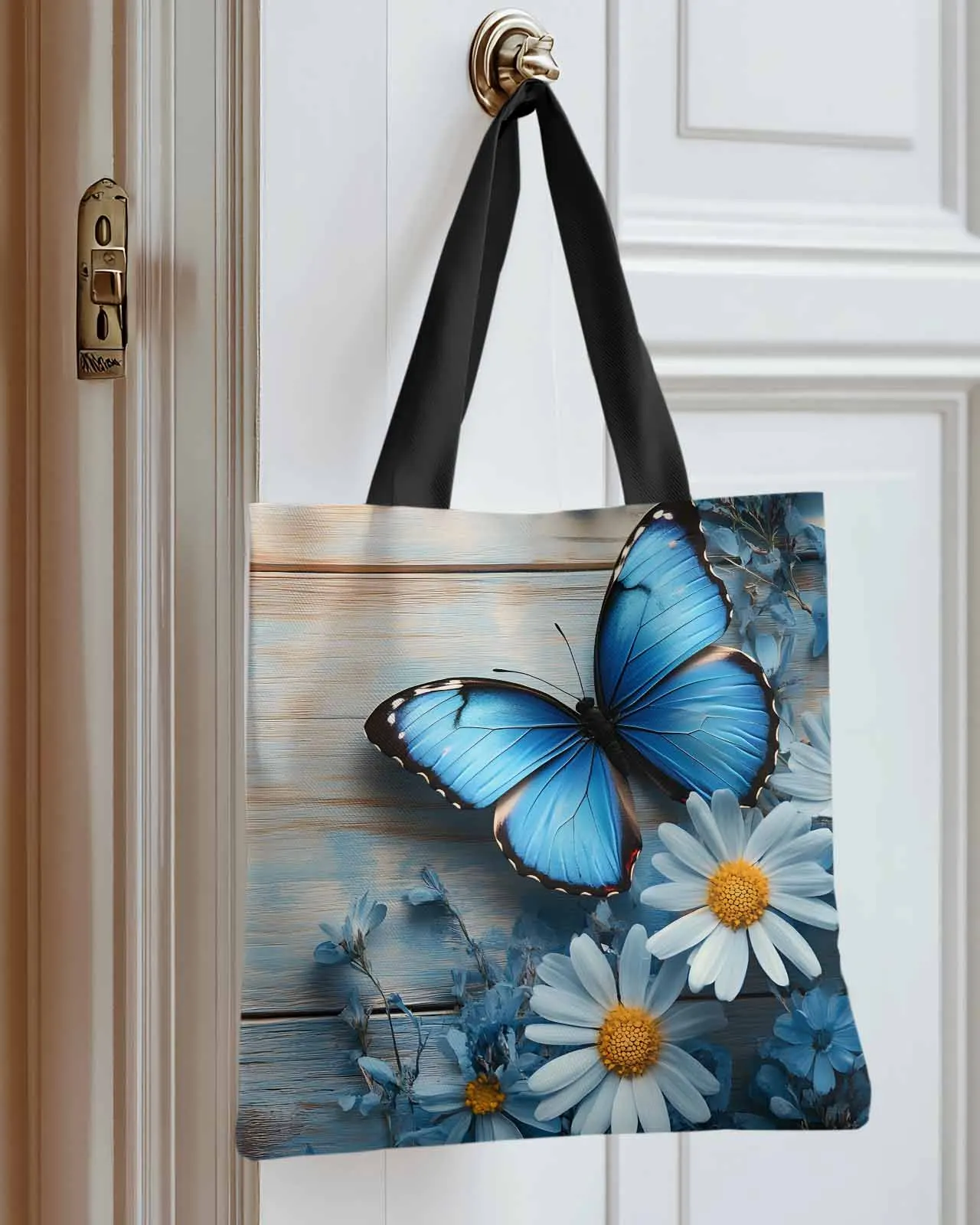 

Retro Butterfly Wood Idyllic Canvas Bag Handbag Oxford Cloth Eco Shopping Storage Bag for Home Use