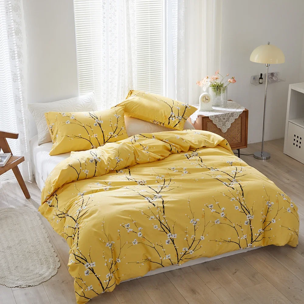 High Quality Plum Blossom Double Duvet Cover Set Skin Friendly Queen Quilt Cover and Pillowcase Comfortable Durable Bedding Set