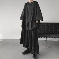 Loose Men's Oversize Shirt Asymmetric Silhouette Seven-Quarter Sleeve Dark Style Casual Summer Top Male Fashion Clothing