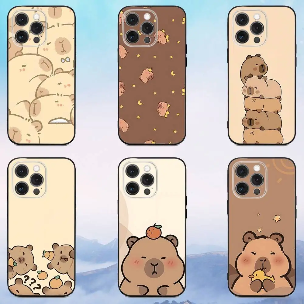 

Cartoon C-Capybara Cute Phone Case For iPhone 17,16,15,14,13,12,Pro,Max,Plus,E,SE4,Air,Mini Black Soft Cover