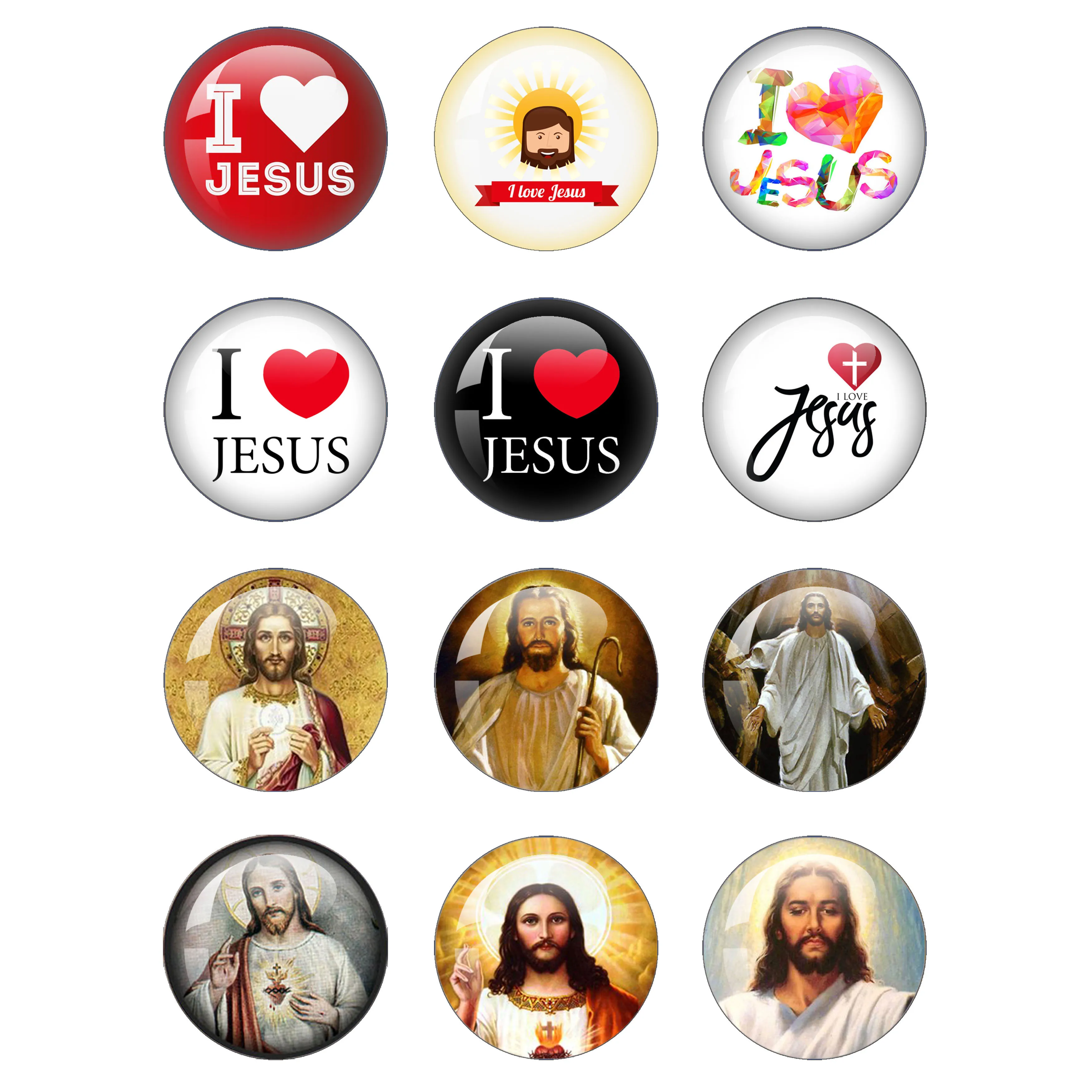 I Love Jesus Symbol Pattern Glass Cabochon 12mm-40mm Round Photo Glass Cabochon Demo Flat Back Making risultati