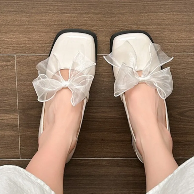 

Square Head Temperament 2025 Spring New Style Fashionable All-match Retro Low-top Bow Ribbon High-end Single Shoes Plus Size