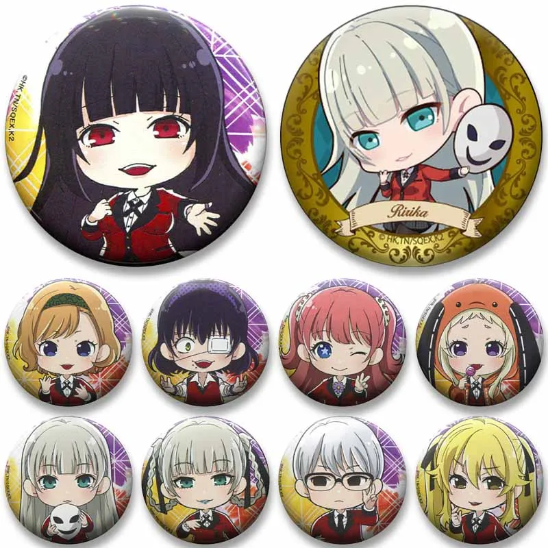 Anime K-Kakegurui Button Pins Yumeko Jabami Midari Ikishima Brooches Cartoon Cosplay Badges Backpack Clothes Decor Jewelry Gifts
