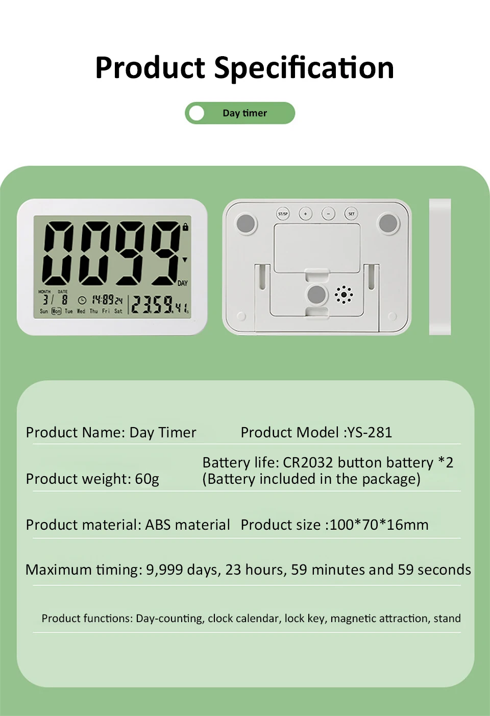 Elektronischer Countdown-Timer mit großem Bildschirm, digitaler 9999 Tage, Countdown-Uhr, Klassenzimmer-Timer, Ruhestand-Countdown-Timer – Detail 9