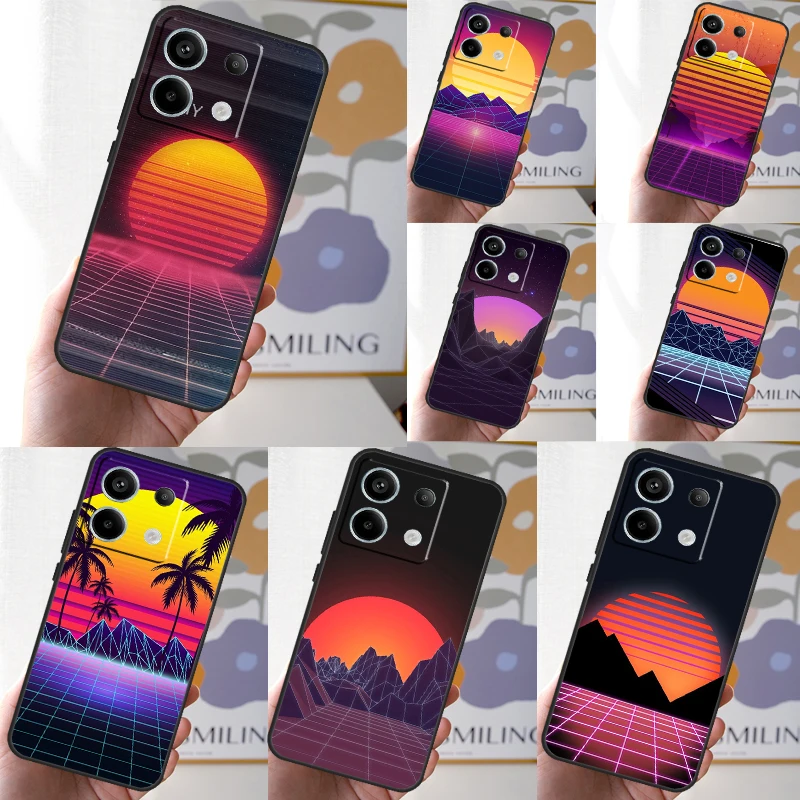 80S Vaporwave Retro Synthwave Sunset Case For Xiaomi Redmi 12 9C 10C 12C 13C Redmi Note 13 12 9 10 11 Pro 9S 10S 11S 12S Coque