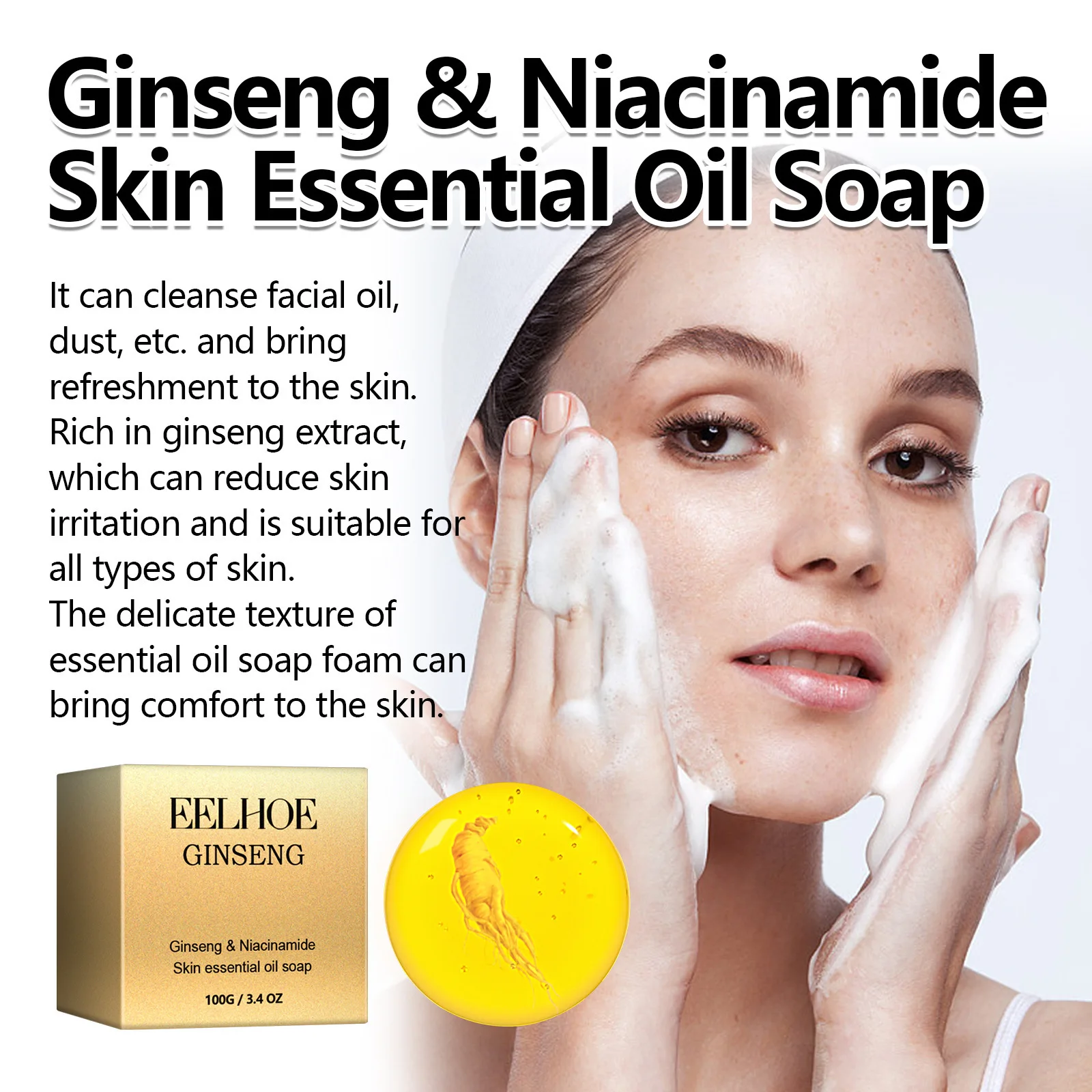 Ginseng Soap Face Cleansing Anti Acne Whitening Remove Pimple Dark Spot Brightening Skin Moisturizing Improve Dry Face Care Soap