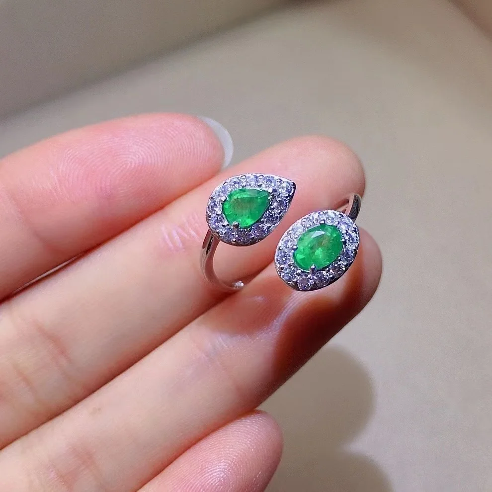 

Fashion Emerald Silver Ring for Office Woman 4mm*6mm 100% Natural Emerald Ring Solid 925 Silver Emerald Jewelry