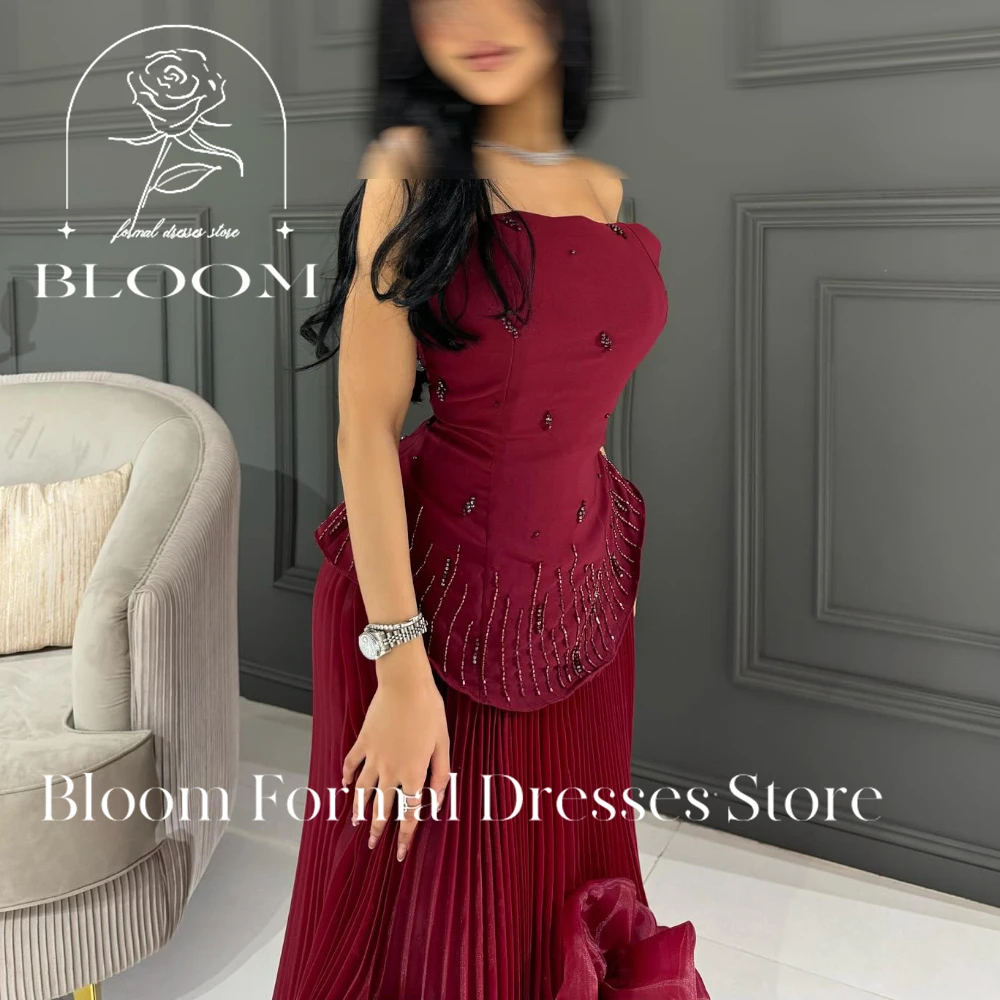 Bloom Customized  Sleeveless Solid Color Pleats Ruching Mermaid Sweep Train Solid Color Ladies Gowns For Special Occasion