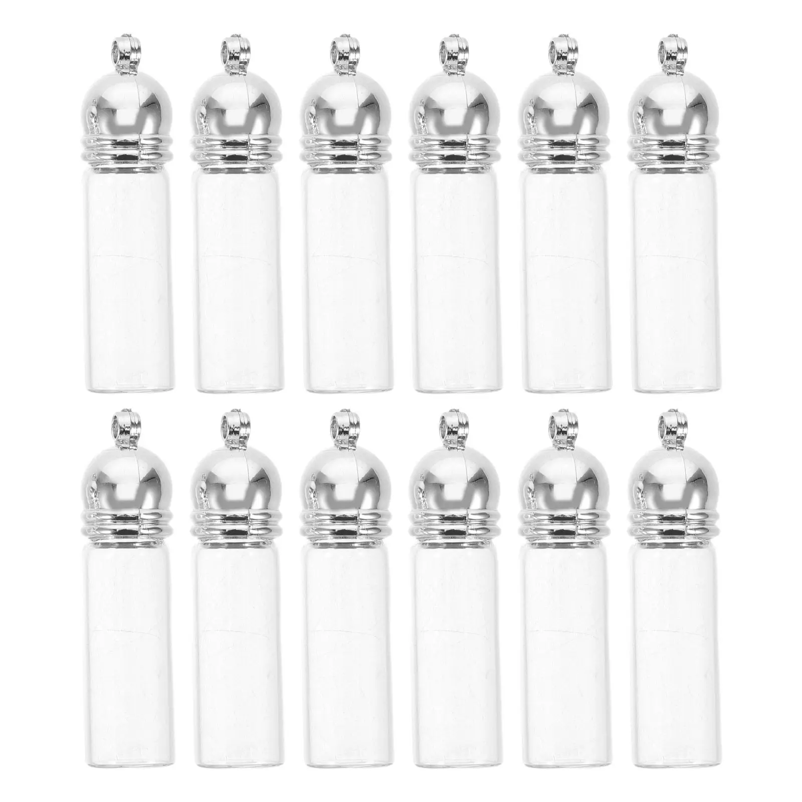 12Pcs Glass Wish Bottle Pendant Mini Fillable Vial Charm Hanging Hole Travel Essential Oil Container Aromatherapy Charm