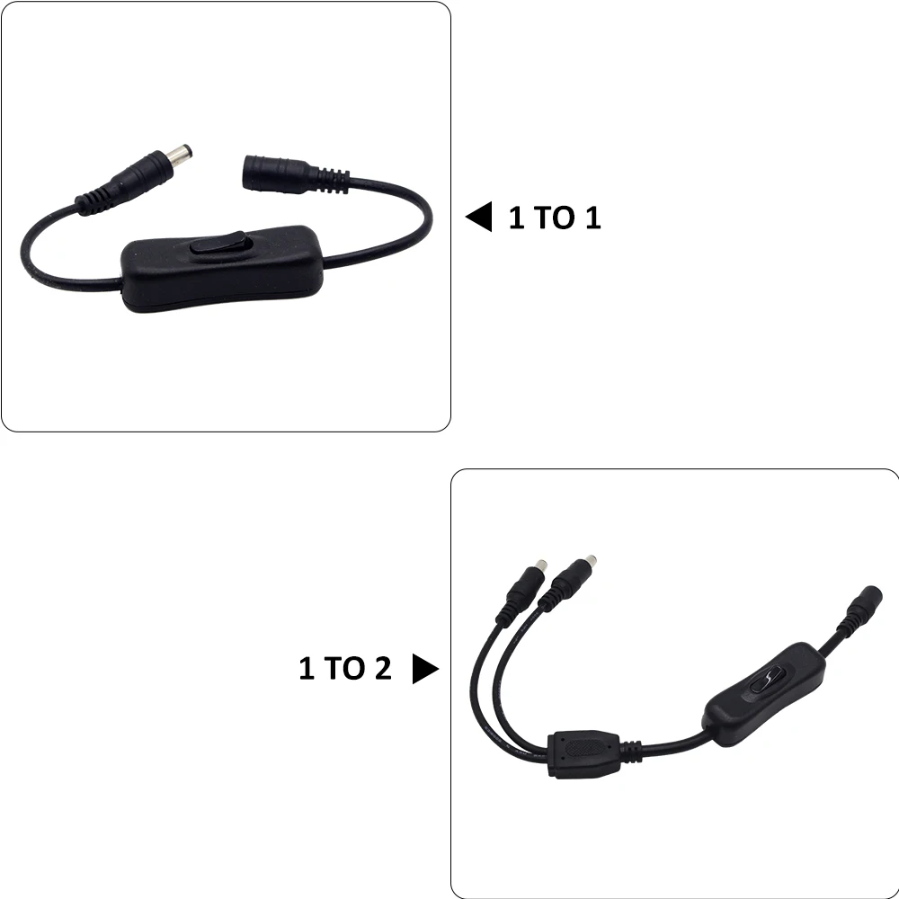 304 Switch 5.5x2.1mm DC Male to Female 1 to 2 Connector Splittler On Off Inline Button Switchs Line Cable for LED Strip Lights