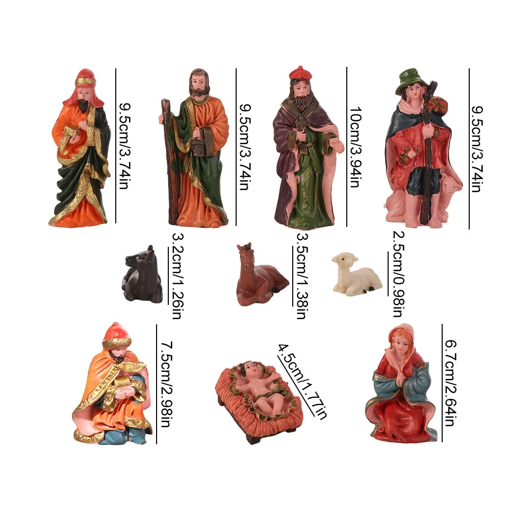 10Pcs/Set Resin Material Nativity Stable Ornaments Vintage Tabletop Display Christmas Manger Scene Empty Stable