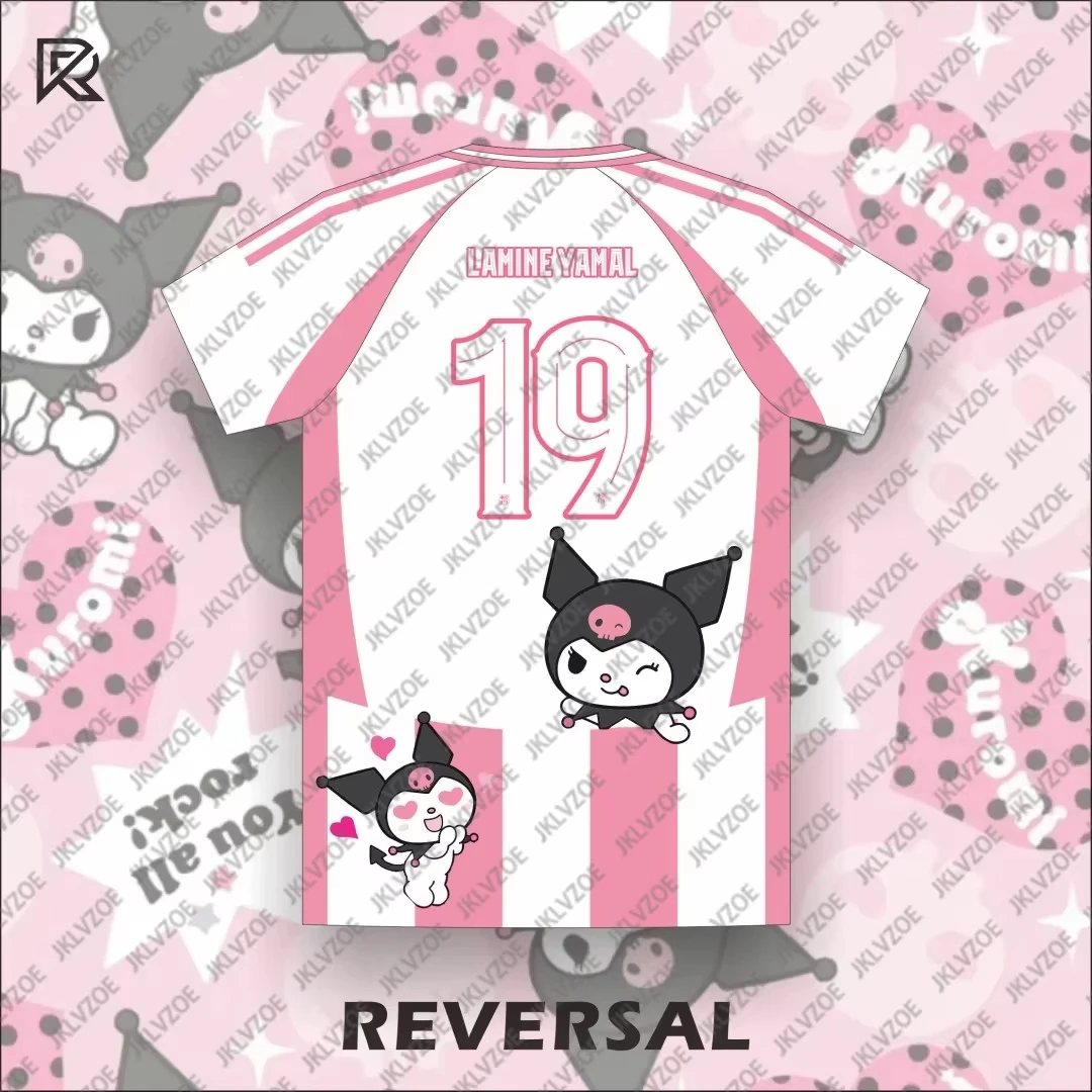 Summer New Yamal Football Jersey Children's Sanrio Kuromi Pink Short Sleeved T-shirt Casual Unisex Sports Casual Top Clothing