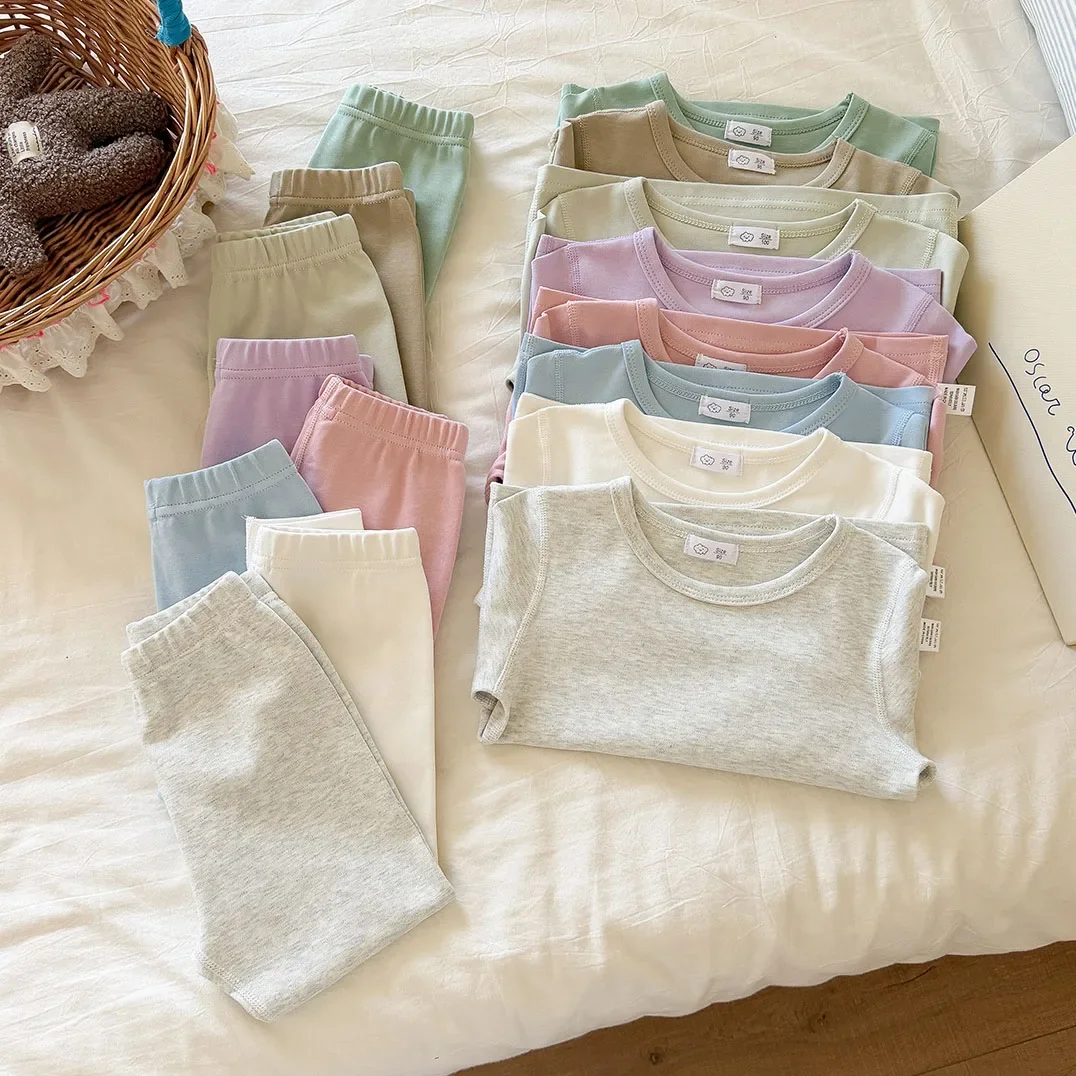 2-10T Toddler Kid Baby Boy Girl Clothes Set Autumn Long Sleeve Top Pant Suit Homewear 2pcs Pajamas Set Plain Winter Outfit