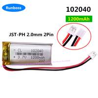 1-10PCS 3.7V 1200mAh 102040 JST 2.0mm 2Pin Polymer Lithium Battery For GPS Mp3 Mp4 Radio-controlled Electrical Device DVR Camera