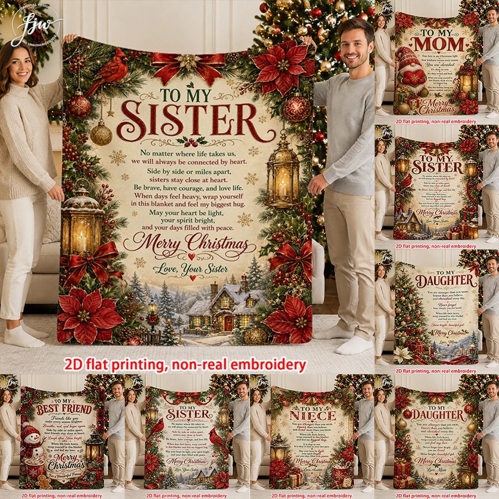 1pc Custom Christmas Personalized Family Blanket, Warm Holiday Throw Blanket for Sister Mom Daughter Niece Best Friend