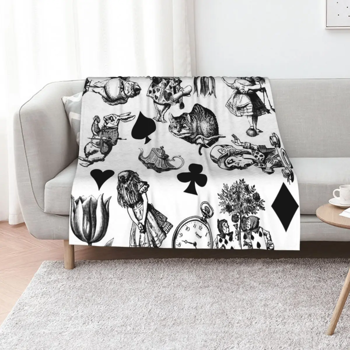 Manta de viaje con diseño de Alicia en el país de las maravillas, conejo blanco y Sombrero Loco, manta ligera y acogedora para viajes, camping y picnic