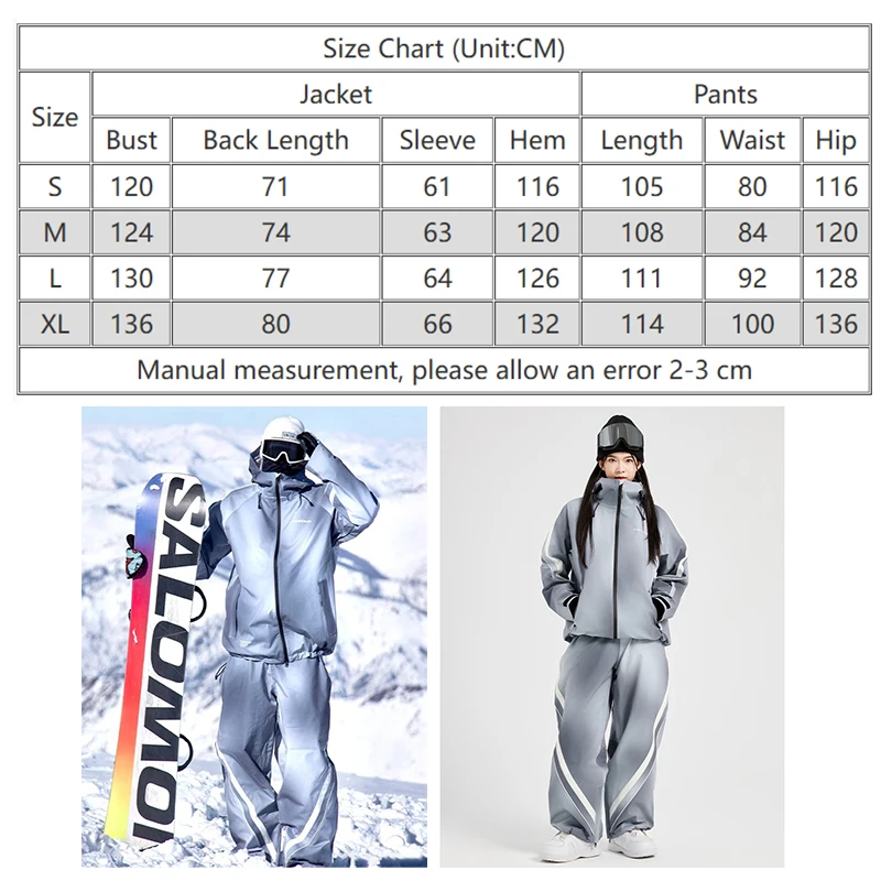 ชุดสกีกันน้ำสำหรับผู้หญิง เสื้อแจ็คเก็ตมีฮู้ด กางเกงขายาว ชุดกันหิมะสำหรับเล่นกีฬากลางแจ้ง เสื้อผ้าสำหรับเล่นสโนว์บอร์ดบนภูเขา ป้องกันลม