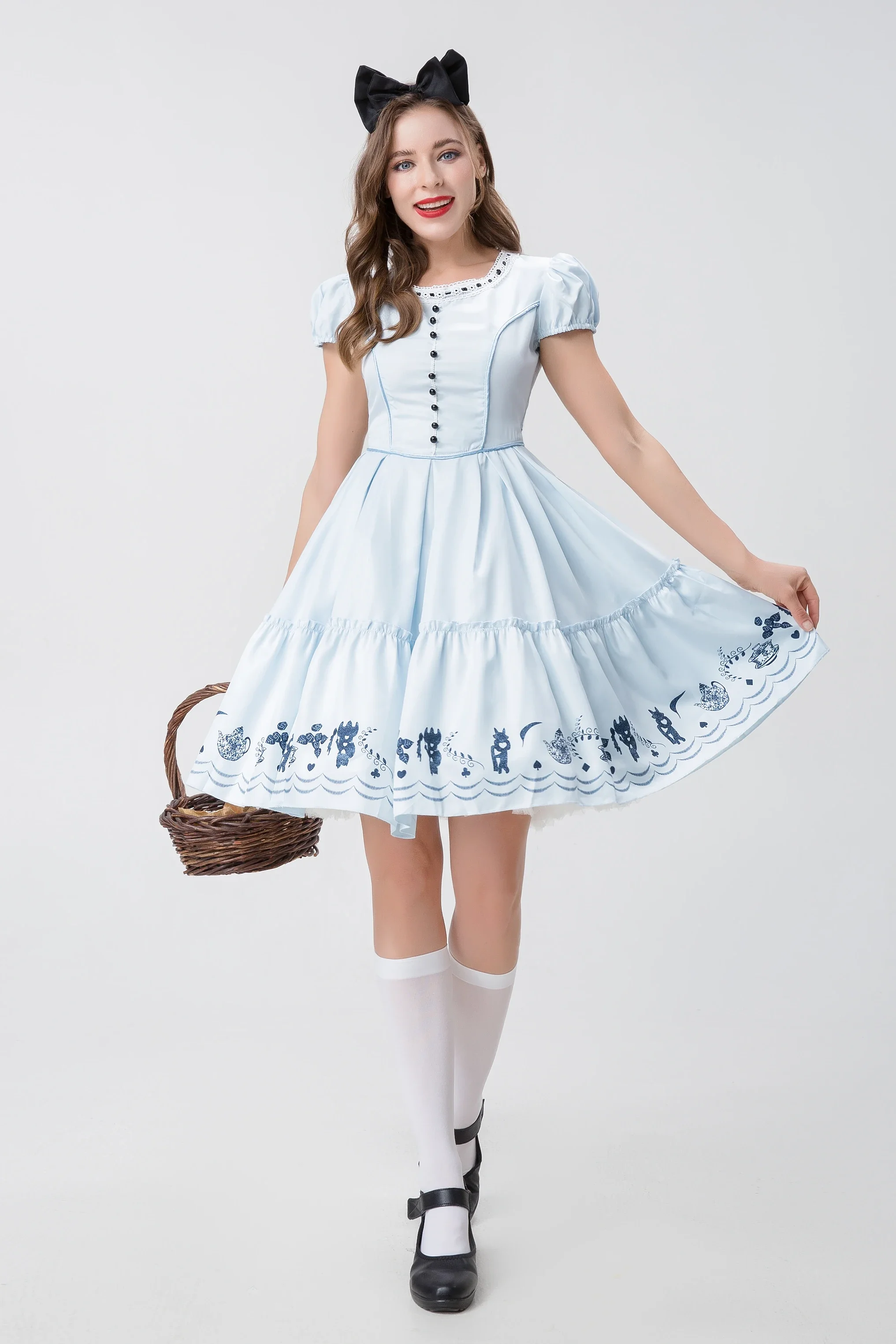 Halloween Anime Alice in Wonderland Blue Sissy French Maid Costume Adventure Party Lolita Princess Cosplay Dress