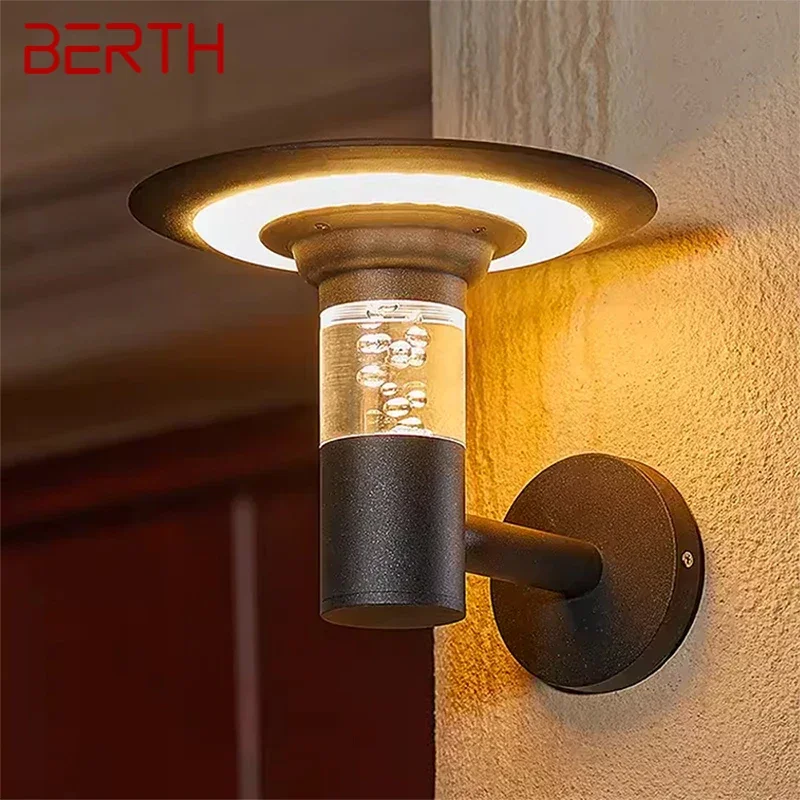 BERTH Contemporary Solar Outdoor Wall Lamps Simplicity Waterproof Creative Balcony Hallway Courtyard Villa Gate Hotel