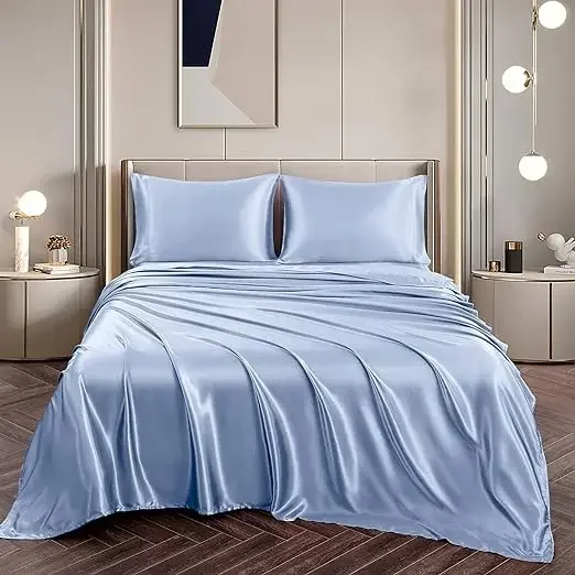 wholesales 100% pure silk bedding set 19 momme flat sheet fitted sheet pillowcase 4pcs bedding set Queen size