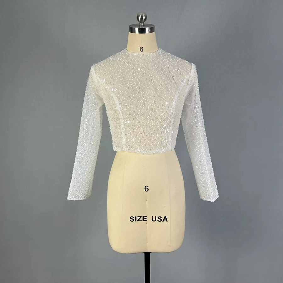 

Wholesale Beaded Pearls Lace Bride Jacket High Neck Bolero Shawl Wedding Accessories Wedding Jacket Capa novia