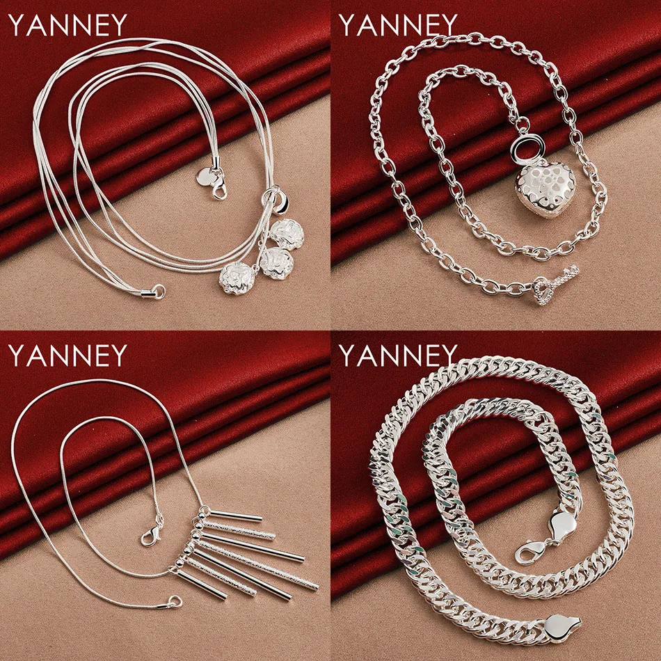 

Fashion 925 sterling silver exquisite heart shaped rose flower necklace women gift punk accessories jewelry charm jewelry party