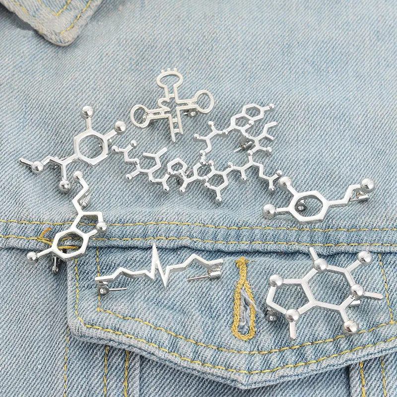 Unique Material Chemical Structure Enamel Pins Organic Chemistry Bag Brooch Lapel Badge Jewelry Gift for Students Friends