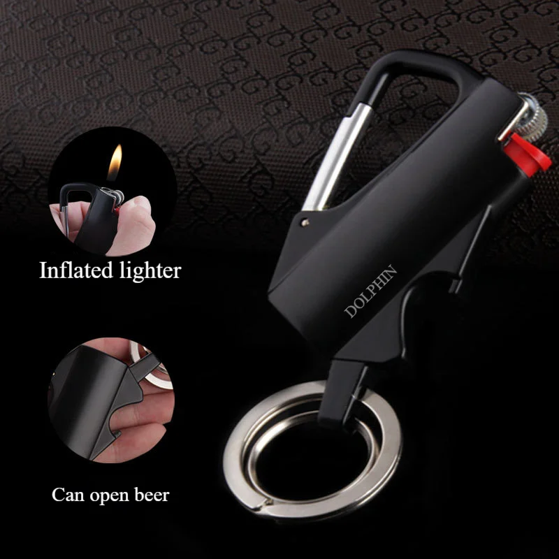 Multi Functional Outdoor Mini Bic J5 Lighter Metal Holder Case  Explosion Multifunctional Bottle Opener Keychain Backpack Buckle