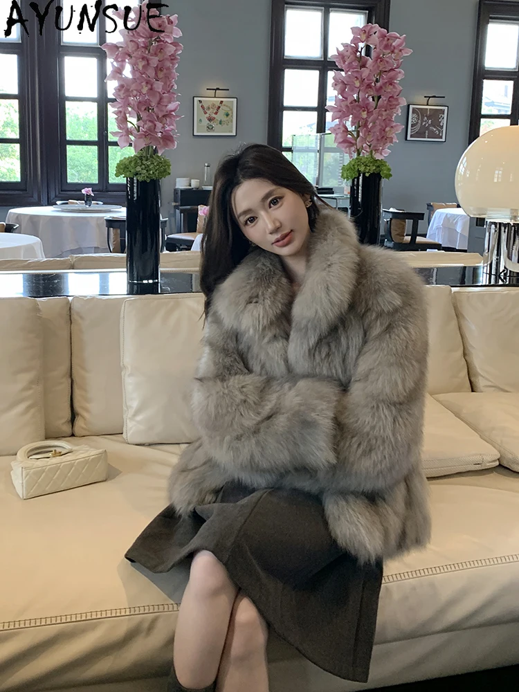 AYUNSUE 2025 ทั้งผิวฟ็อกซ์ขนสัตว์เสื้อแจ็คเก็ตผู้หญิงกลางความยาวขนสุนัขจิ้งจอกธรรมชาติสําหรับเสื้อผ้าผู้หญิงหรูหราOuterwears Abrigo Mujer