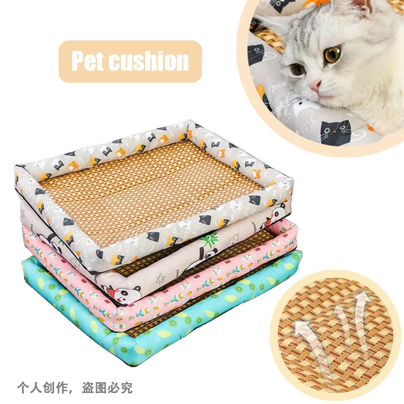 Pet Cooling Mat Dog Cat Sleeping Pad Cool rattan Dog Cat Seat Cushion Pet Sleeping Bed Kennel For Dogs Cat