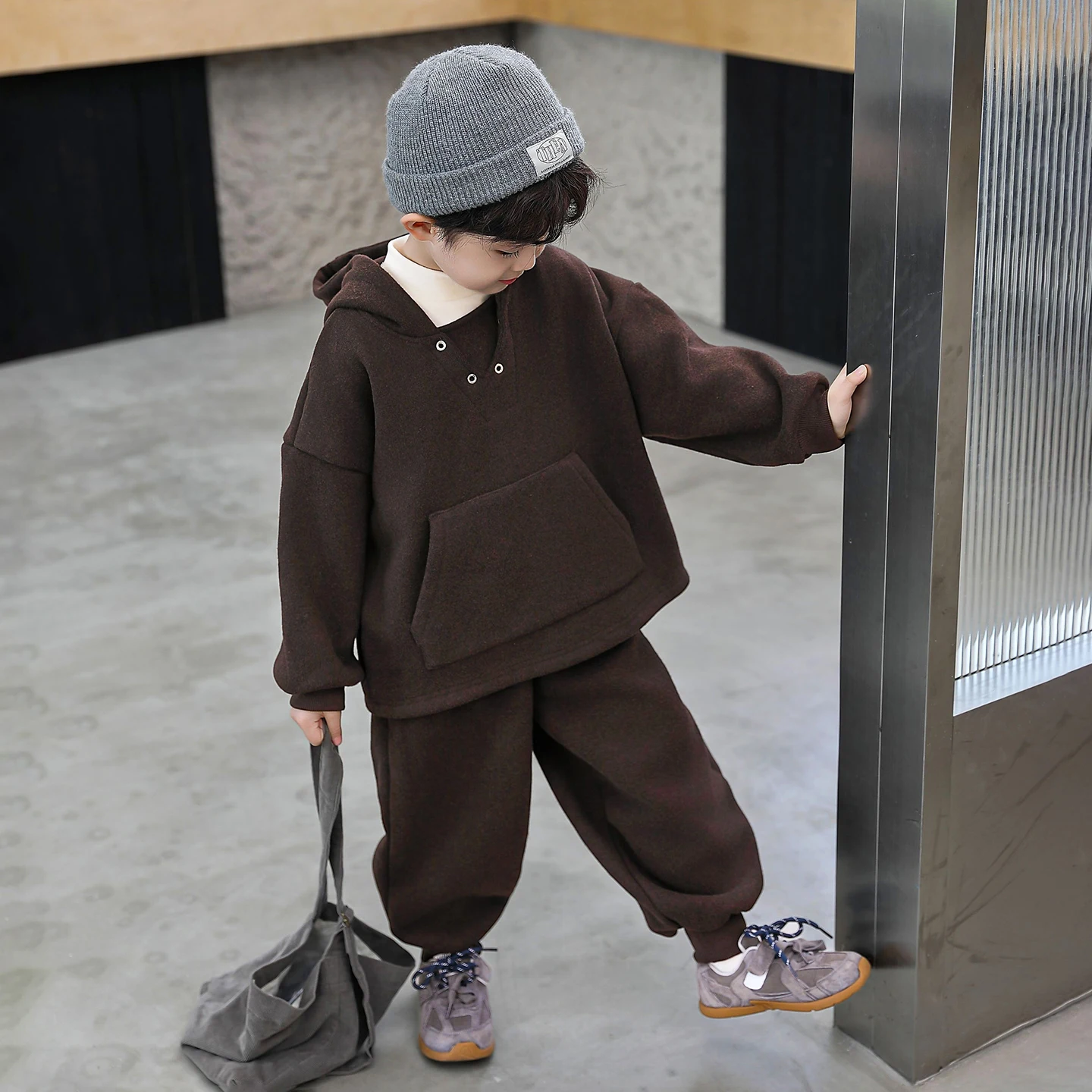 

Fashionable Fleece Lined Sweatshirt And Pants Set for Boys Baby Autumn Winter Clothes Long Sleeve Cotton And Recycled Fiber