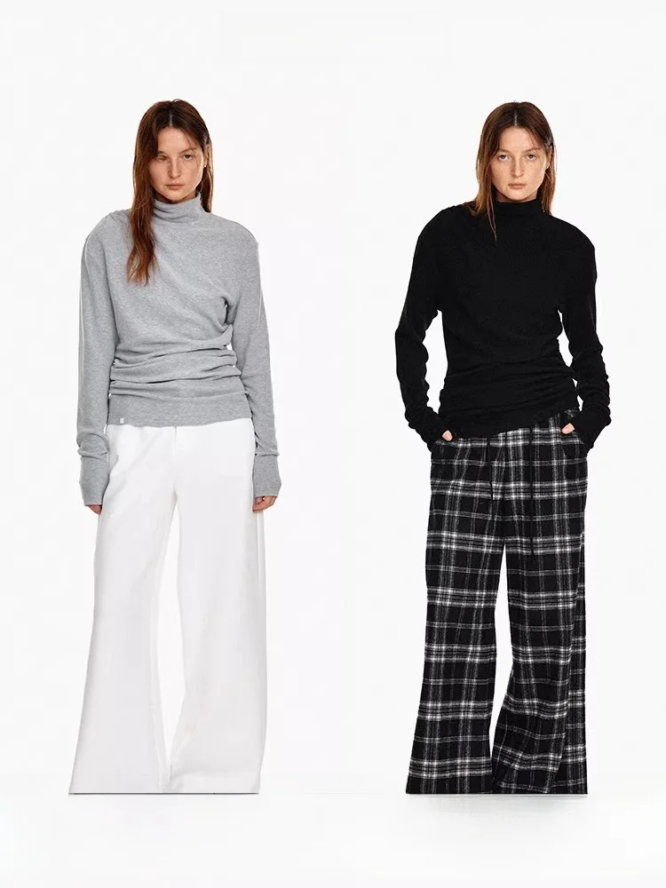 

Age of Ascent Women's High Collar Knitted Brued Base irt Folded Design Sensation Autumn New Sle Casual Commute Faion