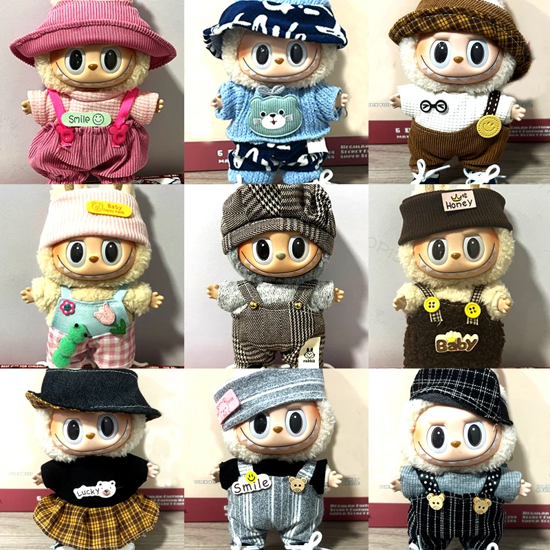Кукольная одежда для 17 см, одежда Labubu, аксессуары, рабочая одежда, шляпа, брюки на подтяжках, комбинезон, свитер, ковбойские игрушки для девочек, платье, наряд