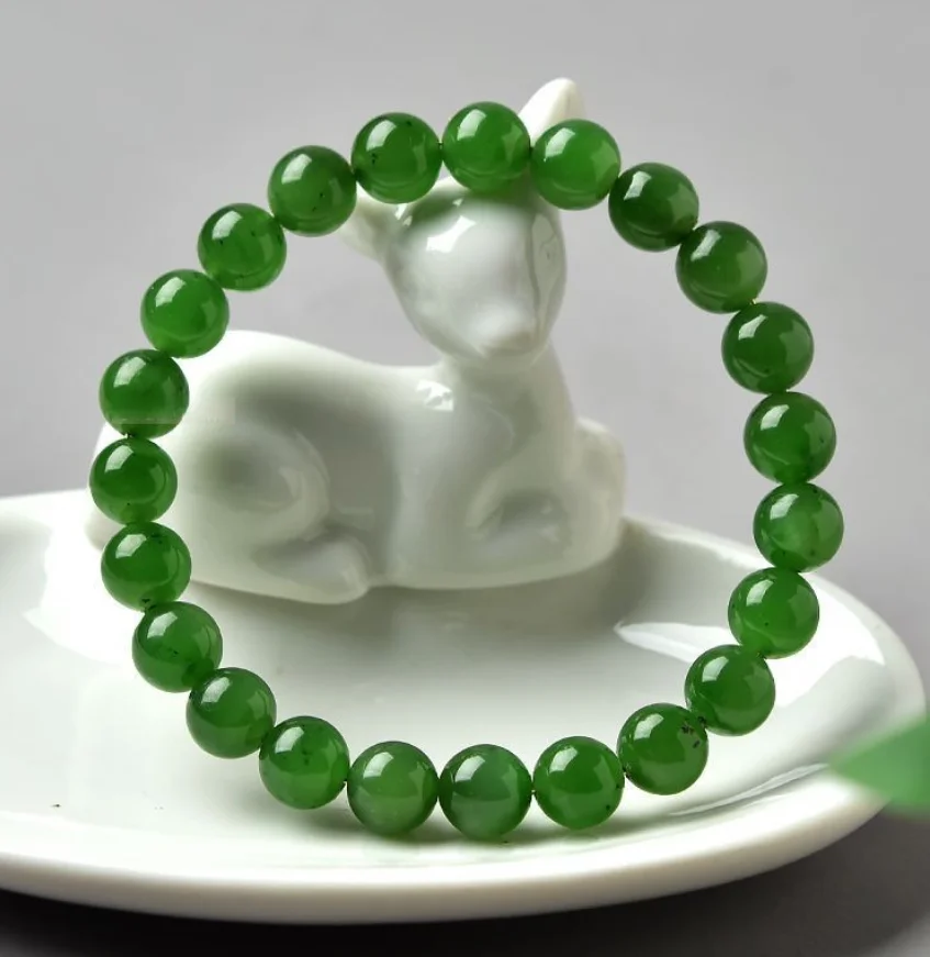 

Ювелирные изделия из натурального нефрита Хэтянь, нефрита, солнечный зеленый браслет из круглых бусин с простым круглым браслетом