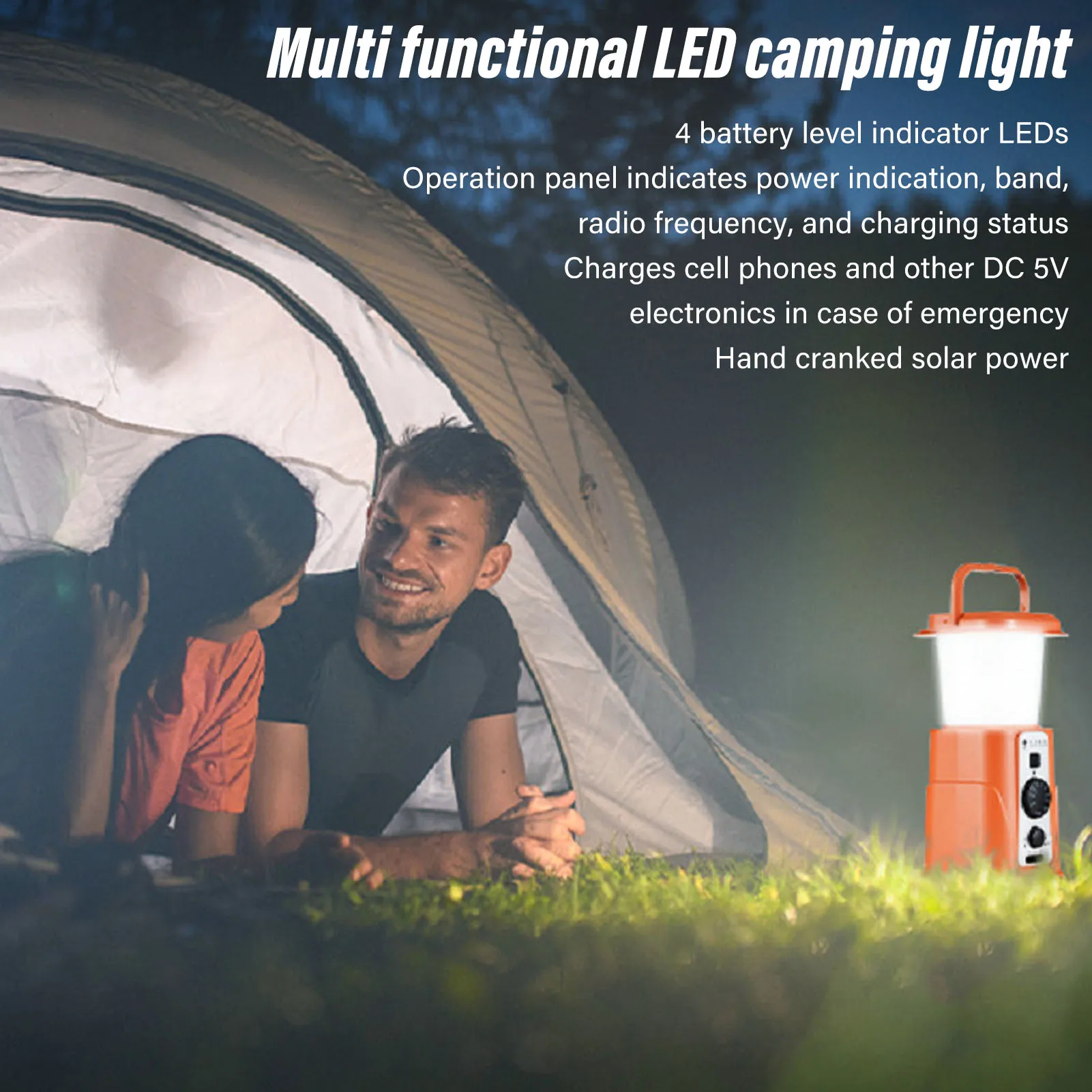 IPX3 Waterproof LED Camping Light, Rechargeable LED Light - Waterproof, Solar, Hand Crank Powered - Emergency Kit Must-Have