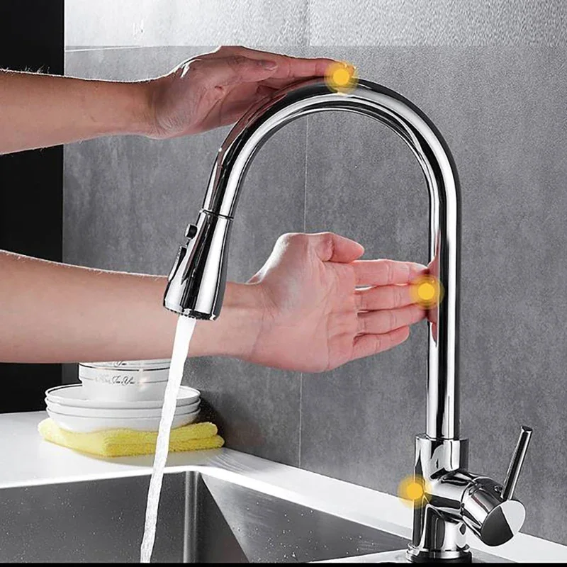 Smart Touch on Kitchen Faucets with Pull Donw Sprayer Pull Out Kichen Mixer Faucet Hot Cold Kitchen Tap Sensor Touch Kitchen Tap