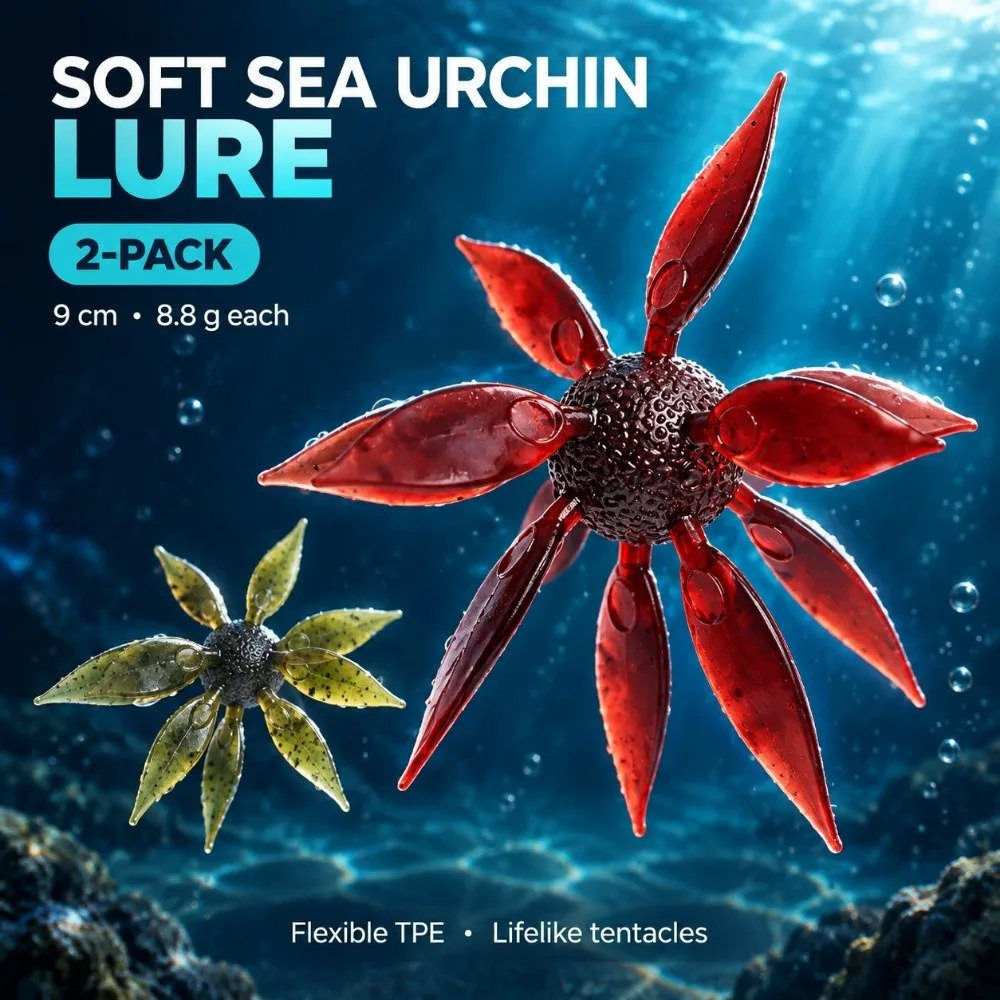 2PCS 9cm/8.8g Sea Urchin Soft Bait Star-Shaped Tentacle Vibration Soft Fishing Lure Soft TPE Realistic Bionic Fishing Lure