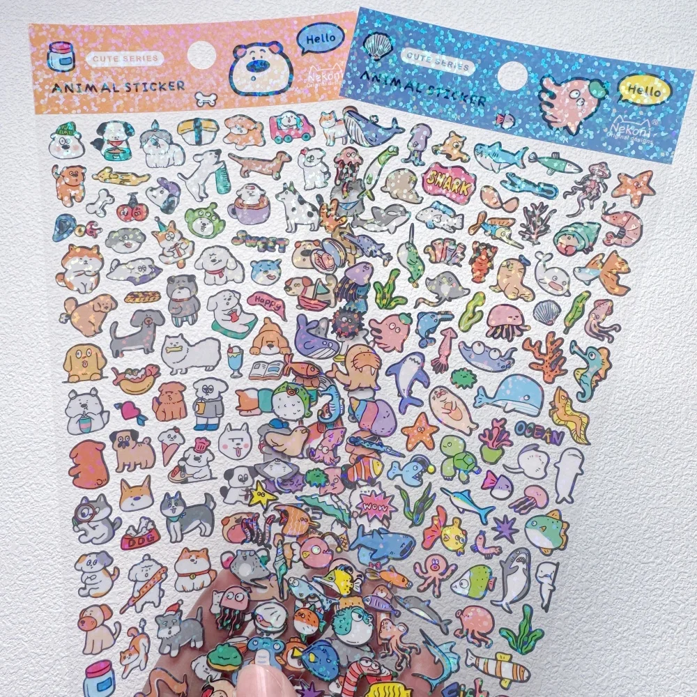 NEKONI Cute Mini Animals Puppy Zoo Cats Laser Stickers Scrapbooking Diy Journal Cute Stationery Sticker School Supplies
