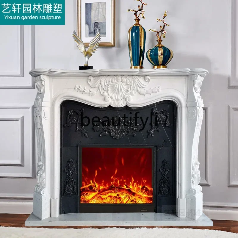 

A13 Marble mantel stone carving white marble European French simple wind living room ornament stone decorative cabinet