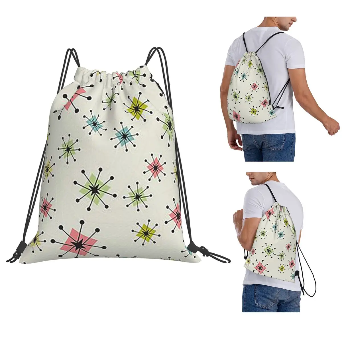 Atomic Era Graphic Backpacks Multi-function Drawstring Bundle Pocket Sports Bag Book Bags for Man Woman School