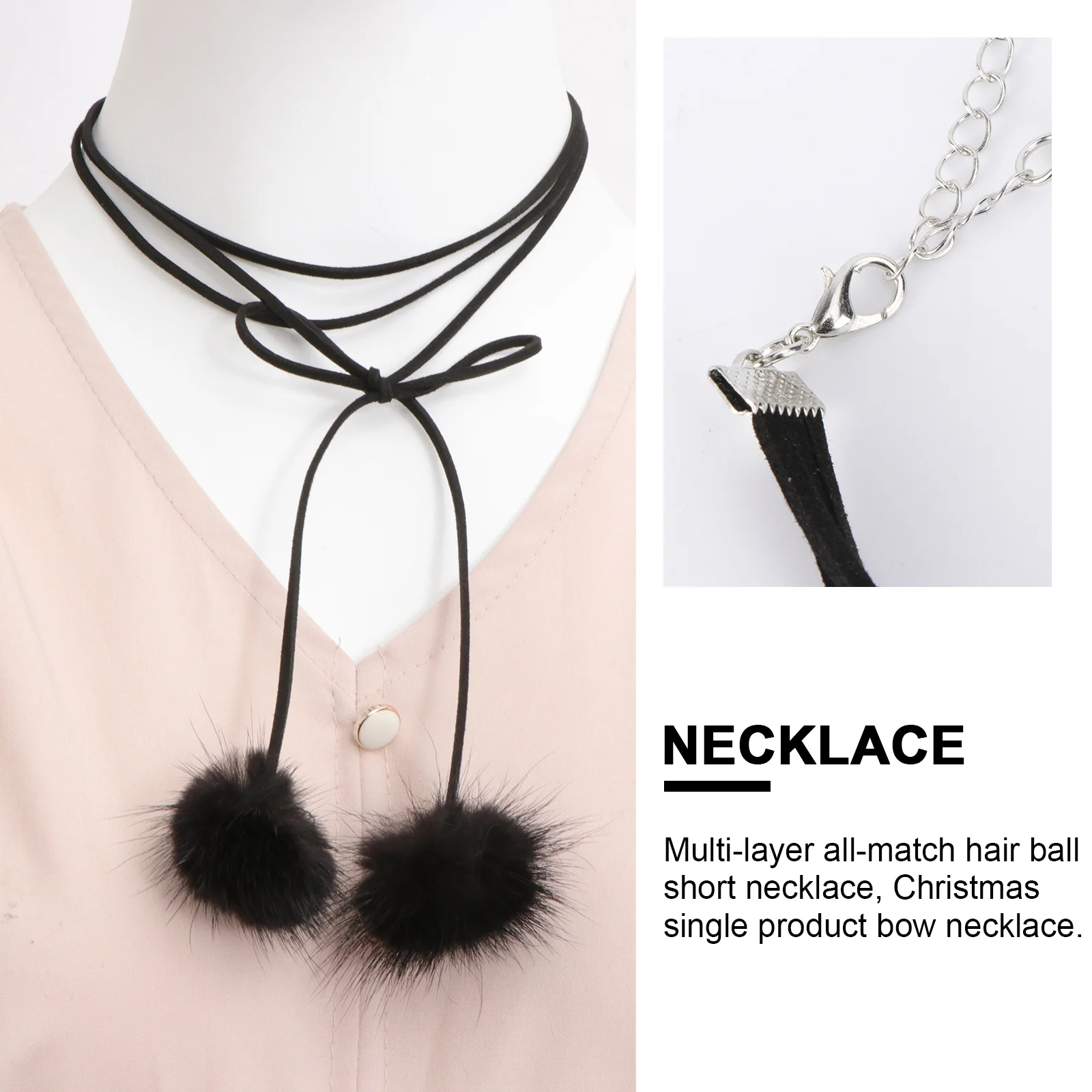 

1Pcs Female Neck Chain Multi-Layer Short Stylish Choker Necklace All-Match Hairball Decorative Retro Xmas Pendant