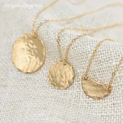 Gold Filled Hammered Disk Necklace Handmade Gold Choker Circle Pendant  Boho Hammered Collier Femme Kolye Collares Women Jewelry