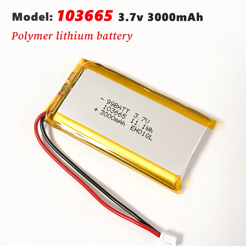 

3.7V 3000mAh 103665 Lithium Polymer Battery Jst PH 2.0mm Plug For Ship Model Excavator Large Charging Drone Bluetooth Speaker