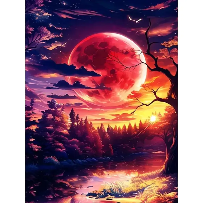 

SDOYUNO Full Square Diamond Painting Moon Landscape 5D DIY Full Square/Round Drill Diamond Embroidery Art Kits Handmade Gift