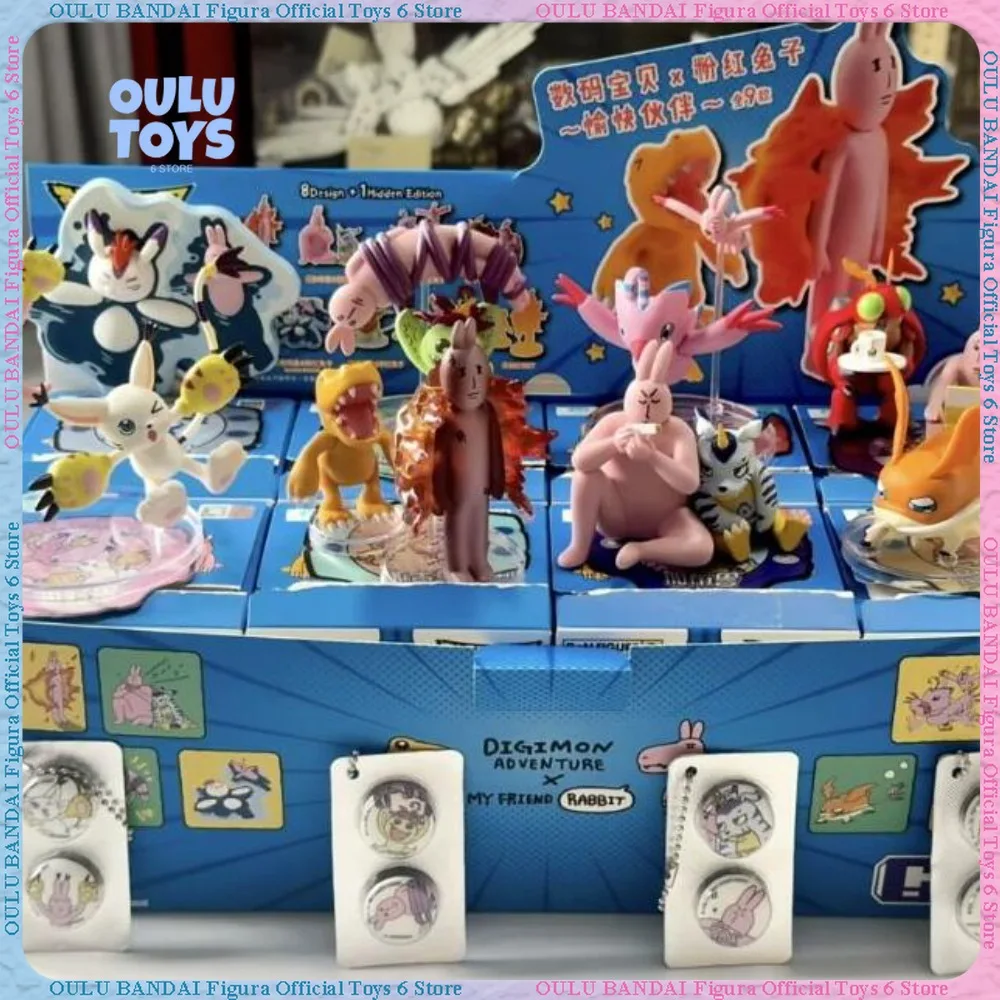 Authentic TOPTOY Digimon x Pink Rabbit Happy Friends Series Blind Box |Collectible Anime Figure Desktop Ornament | Surprise Gift