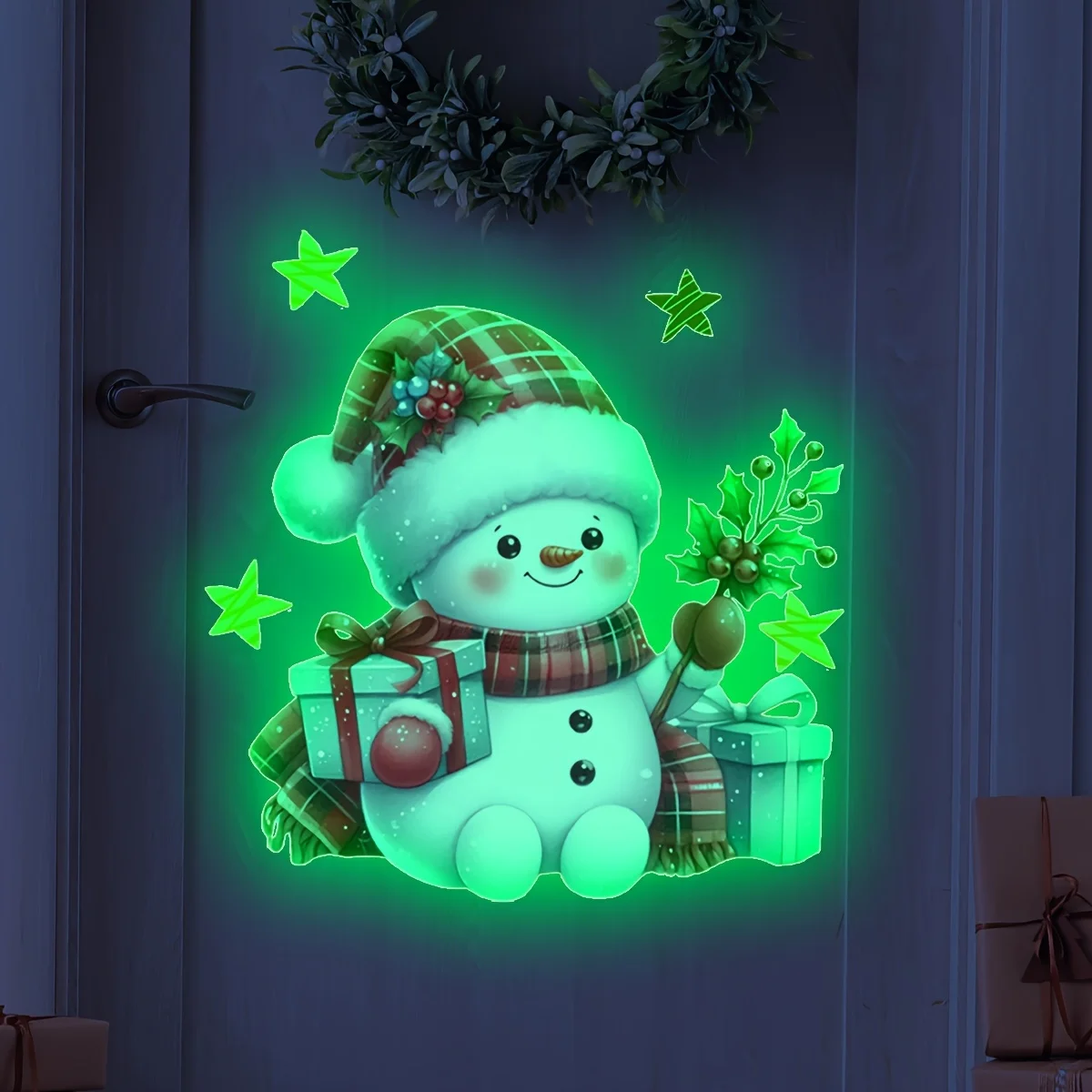 1 قطعة عيد الميلاد يتوهج في الظلام الإبداعية ثلج ذاتية اللصق مقاوم للماء مثالية لشارات الحائط في غرف النوم وغرف المعيشة #1