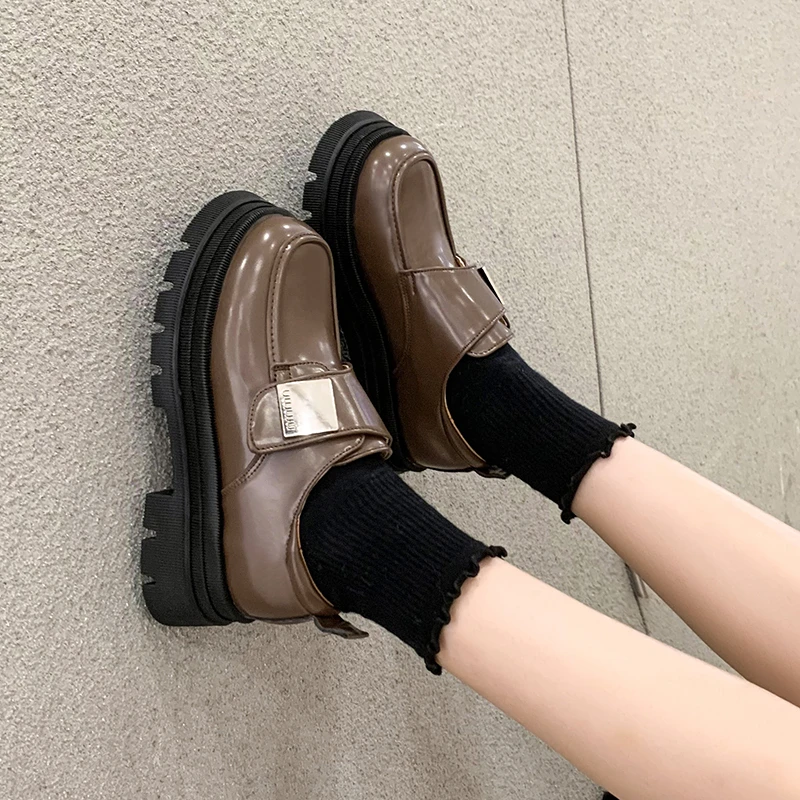 Sapatos Mary Jane estilo britânico para mulheres, dedo do pé redondo, aumentado, monocromático, casual, moda, novo, primavera e outono, 2023